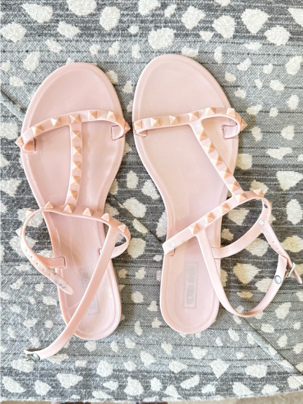 Women's Pale Pink Studded T-Strap Sandals